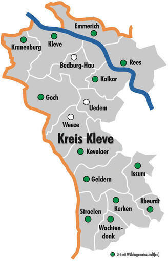 Karte Wählergemeinschafte im Kreis Kleve
